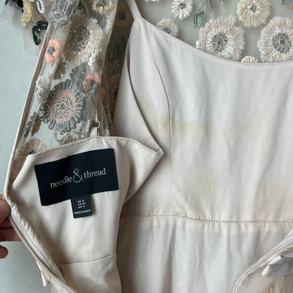 Needle & Thread Dress Woodland Floral Embellished Tulle Pastel Pink Minidress 2 - Picture 9 of 14